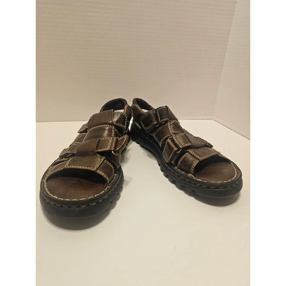 Mens Montego Bay Fisherman Leather Brown Sandals 9.5 Grooved Sole
